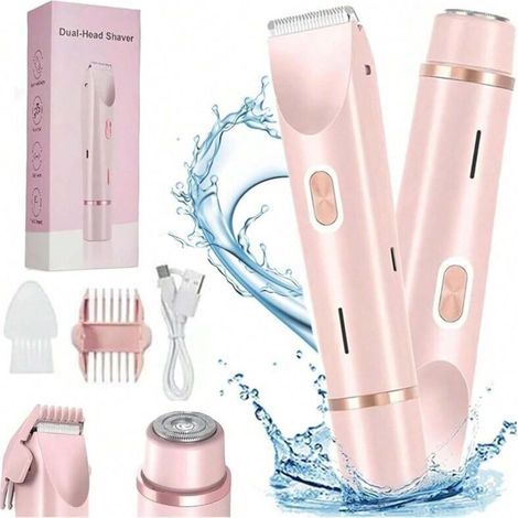 Rasoir électrique à double tête pour femme, rasoir électrique 2 en 1 pour femme, tondeuse à bikini à double tête, étanche IPX7, rasoir à cheveux rechargeable pour le corps, le visage (1/5)