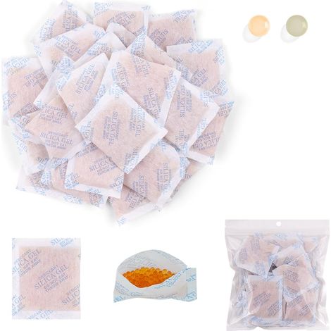 Sachets de Gel de Silice, 10g x 30 Pièces Sachets Couleur Orange Gel de Silice Déshydratants Qualité Alimentaire Régénérable pour Micro-ondes pour Placard Coffre-fort Salle de Bain (1/5)