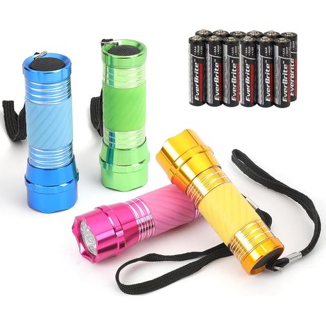 Jeu de Lampe de Poche LED 4 Pièces, Lampe Torche avec Poignée Brillante pour Travail, Cyclisme, Camping, Lecture, Promenade et Randonnée, 12 x AAA Piles Incluses (1/5)