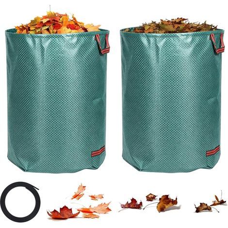 2er-Pack 500-Liter-Gartenabfallsäcke, wiederverwendbar und freistehend, faltbar, robust, wasserdicht, mit verstärkten Griffen für Laub, Gras, Äste und Grünabfälle (1/5)