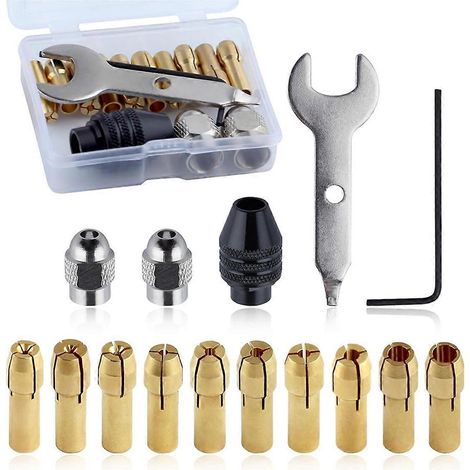 Set bestehend aus 15 Bohrfuttern, Spannmuttern und Ersatzwerkzeugen für Futter und Stangen. (1/5)