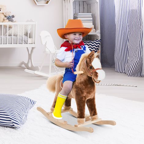 Cheval à bascule en bois pour enfants, jouet à chevaucher en peluche, 74 x 33 x 62 cm, marron
