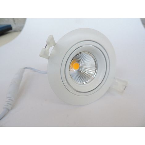 Plafonnier encastré LED 7W Ø 86.5mm blanc orientable COB chaud 3000K 500lm avec driver 230V downlight 40° étanche IP54 LUNA (1/3)