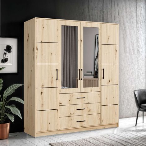 Imperio 4 Door Wardrobe Multiple Shelves Drawers & 3 Colors - Oak 200cm (1/2)
