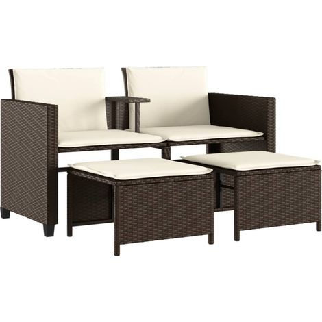 Maison Exclusive - Divano Giardino 2Posti con Tavolo e Sgabelli Marrone Polyrattan