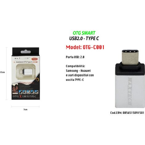MaxTech - Adattatore Otg Usb 2.0 Per Smartphone Dispositivi Uscita Type-c Maxtech Otg-c001 -
