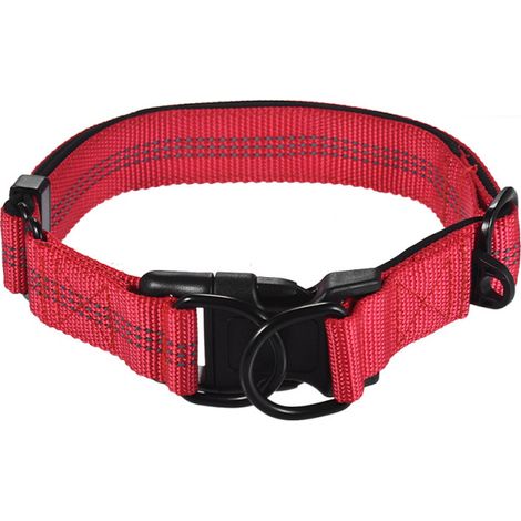 Collar para perros resistente y robusto con doble anilla en D, fabricado en nailon, longitud ajustable, tiras reflectantes, cómodo para perros grandes y medianos. (1/5)