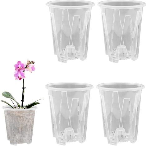 Pot à orchidées - 5 pièces - Plastique transparent - Trou de drainage - Pour semis et rempotage - 10 cm (1/5)