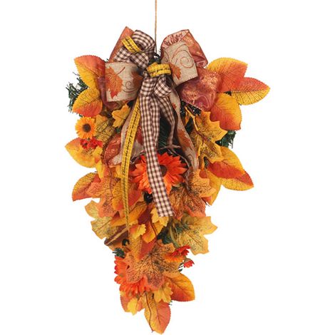 Herbstliche Erntegirlande, Herbstdeko-Girlande, 55 cm lange Türgirlande mit Herbstblättern, künstlichen Sonnenblumen und Beeren für Halloween-Dekoration