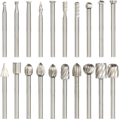 Lot de 20 meules rotatives HSS à queue 3 mm, fraises pour gravure, perçage, découpe et polissage bois, accessoires pour outils rotatifs et meuleuses électriques