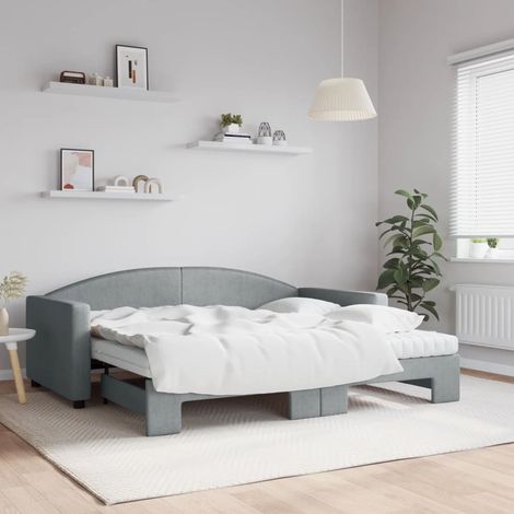 Tagesbett Ausziehbar mit Matratze Hellgrau 90x190 cm Stoff vidaXL
