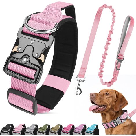 CCYKXACollier pour Chien et Laisse, Collier Chien Tactique, Colliers Réglable Militaire en Nylon avec Poignée, Colliers pour Chiens Rembourré pour(Rose, M) (1/5)