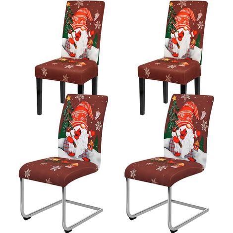 Housses de chaise extensibles Noël 4 pièces motif gnome rouge (1/5)
