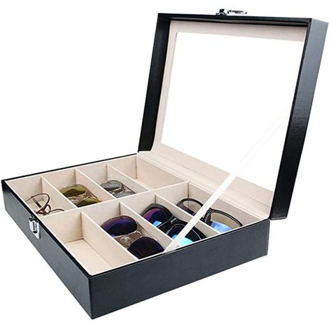 Boîte de rangement pour lunettes à 8 compartiments, rangement en PU pour protéger et organiser vos verres de vue et solaires (1/5)