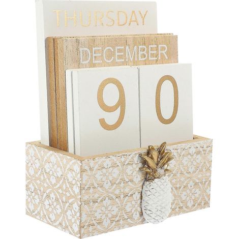 Calendrier perpétuel rustique en bois, bloc de bois, pour la maison ou le bureau.-14.5X11.5CM (1/4)