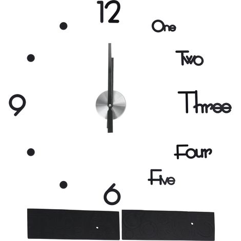 Horloge Murale Adhésive Sans Cadre DIY - Sticker Miroir pour Décor Bureau Maison - Taille Moyenne Noire