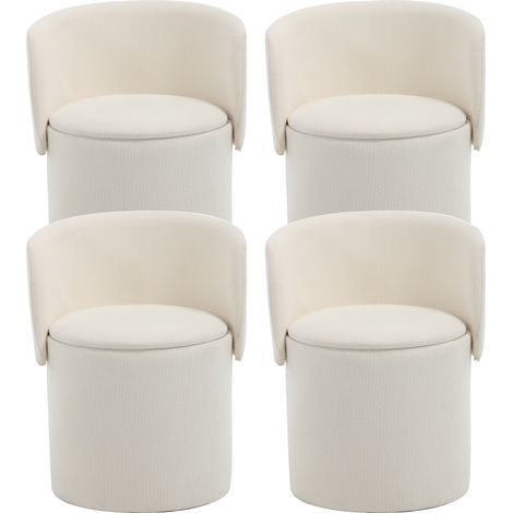Wahson Dining Chairs Chenille 4Pcs, Upholstered Kitchen Barrel Chair with Foldable Backrest and Hidden Storage for Dining Room, White