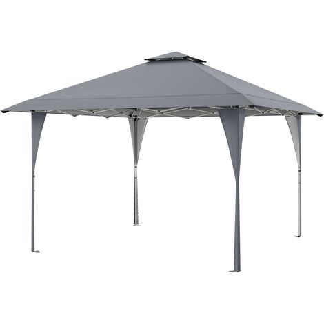 Tonnelle de Jardin Pop-up Toit Aéré 395X395CM, Tente Réception Instantané avec 8 Trous de Drainage 4 Cordes 8 Piquets Sac de Transport, Gris (1/5)