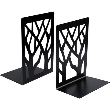 Fermalibri in metallo con design unico a forma di albero, antiscivolo, organizer per libri, per casa, ufficio, scuola, regalo per studenti, 1 paio (nero) (1/5)