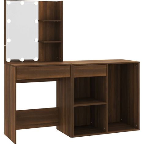 Maison Exclusive - LED-Schminktisch mit Schrank Braun Eichen-Opti (1/5)