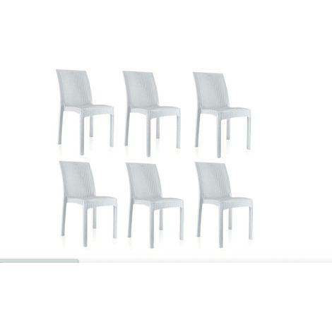 KIT 6 SEDIE POLIPROPILENE BAR RISTORANTE INTERNO ESTERNO SIMIL RATTAN SL BIANCO