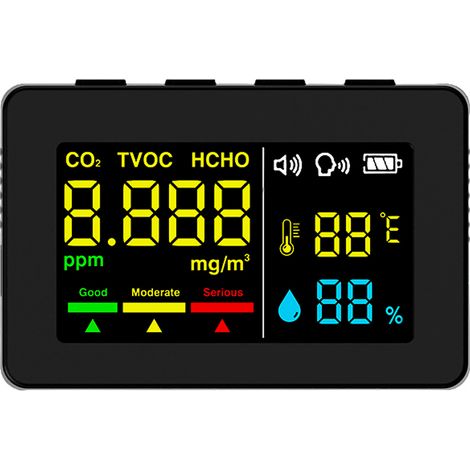 Capteur électrochimique formaldéhyde, détecteur qualité d’air HCHO TVOC CO2, testeur température et humidité haute précision, fonction alarme vocale,de (1/5)