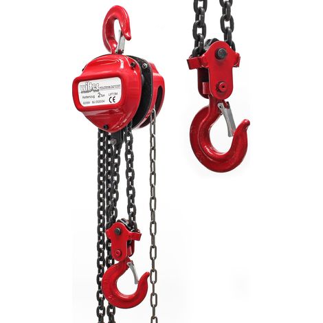 Wiltec – Palan à chaîne 2 t – Longueur chaîne 3 m – Hauteur levage 2,5 m – Acier – Crochet pivotant pour contrôle sécurisé – Transmission de force optimisée