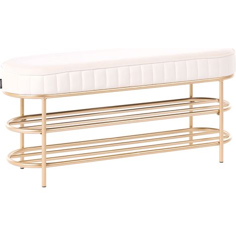 Banco con estante para zapatos de terciopelo para pasillo 2 estantes estilo glamuroso beige Vergennes (1/5)