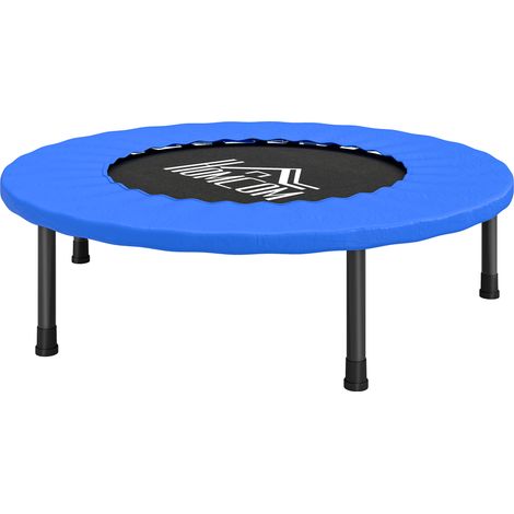 Trampolín fitness Ø81 cm acero 28 resortes borde protector carga 100 kg 81x81x22.5 cm negro azul