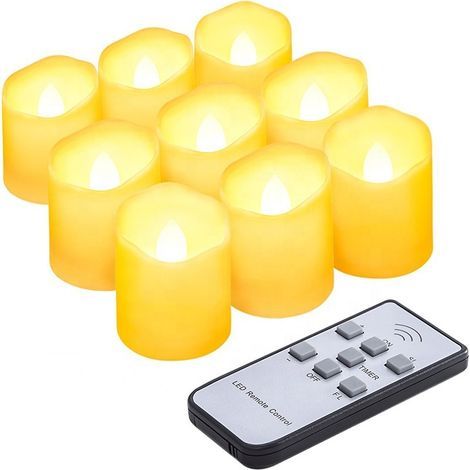 AIDUCHO 9-teiliges LED-Teelicht-Set mit Timer und Fernbedienung, warmweiße Teelichter, elektrische LED-Kerzen mit Timerfunktion, flackerndes LED-Kerzen-Set (1/5)