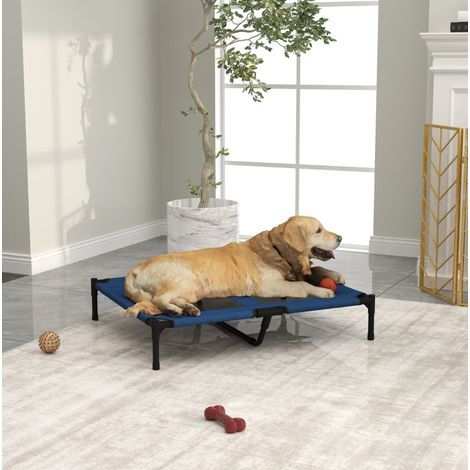 Lettino rialzato per cani e gatti in metallo e tessuto Oxford 600D blu 91,5 x 76,2 x 18 cm (1/5)
