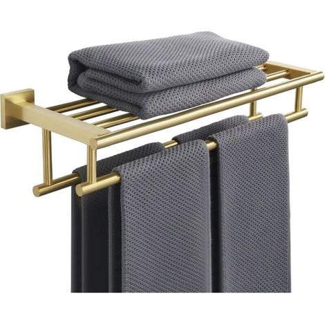 Ugreat – Porte-serviettes en acier inoxydable SUS304 40cm – 2 barres murales – Finition dorée – Résistant à la rouille et facile à nettoyer