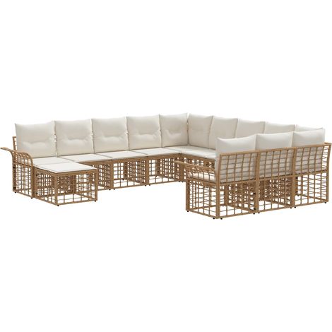 Gartensofa-set 12 pcs Natürlich und Cremweiß Poly-Rattan vidaXL