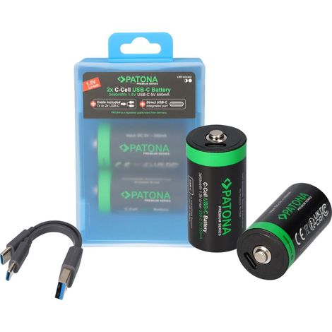 2x LR14 Baby C Premium Akkus 3,5Wh mit USB-C und Ladekabel (1/5)