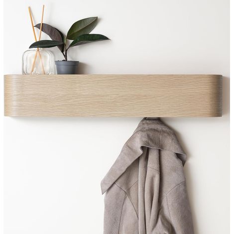 Porte-Manteau Mural Bois,Design Moderne avec Crochets Muraux Cachés,Panneau en Placage de Bois Massif,Chêne, clair
