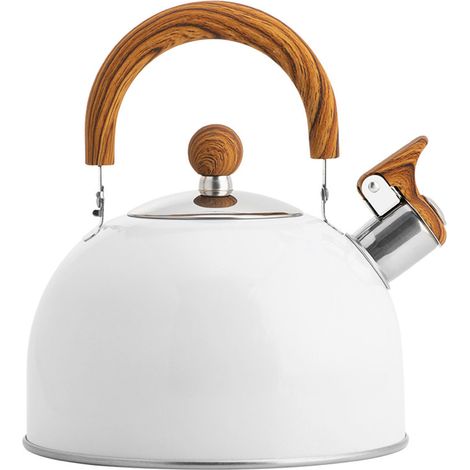 Bouilloire à sifflet en acier inoxydable avec poignée pliable, 2,5 L, blanche, pour la cuisinière (1/5)
