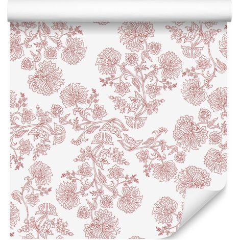 Carta da parati con fiori bianchi e corallo, piccolo dettaglio per soggiorno e camera da letto 50x1000 cm (1/5)