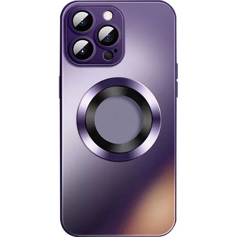 Étui de téléphone haut de gamme antichoc pour iPhone 14 Pro Max, compatible avec les accessoires MagSafe, offrant une protection intégrale de l'appareil photo, finition violette métallisée. (1/2)