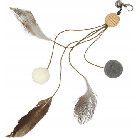 Canne à pêche pour chat fixée au cadre de la porte, plumes, balles en peluche, clochette (1/5)