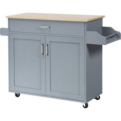 Rolling Kitchen Island Cart with Towel and Spice Rack-Gray (1/5)