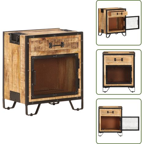 Table de chevet 43x30x51 cm Bois de manguier massif brut - Table De Chevet Industrielle - Table De Nuit Design - Meuble De Rangement - Table Basse - Mobilier Chambre (1/5)