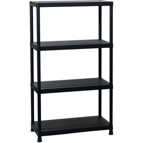 Toomax Universal 84-4 Scaffale salvaspazio a 4 ripiani in plastica resistente nera 80x40x138h cm, struttura componibile da garage, cucina o esterno, ideale per organizzare attrezzi e utensili