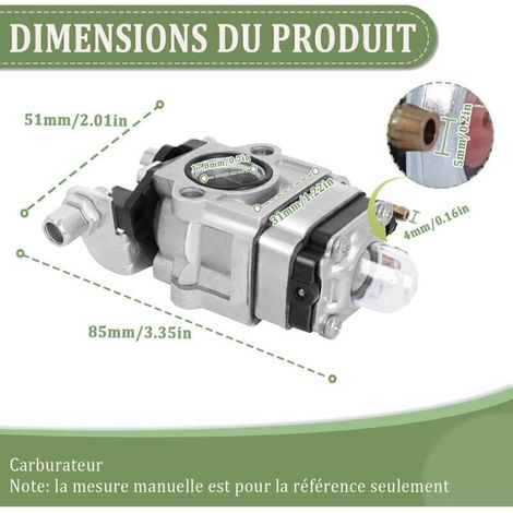 Carburateur Remplacement de Tondeuse Haie pour Débroussailleuse Multifonctions 5en1 43cc 47cc 49cc 50cc 52cc avec ampoule d'apprêt + joint+Bougie d'allumage (1/3)