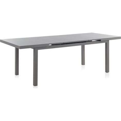 Ensemble de jardin - JUANIO - JUANIO - Table extensible verre trempé 6mm - 6 chaises aluminium textilène - Gris foncé (1/4)