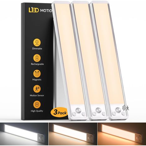 Lumiere Detecteur de Mouvement Interieur 30CM - Reglette LED Cuisine 3 Couleurs, 2200mAh Longue Duree, Dimmable, Rechargeable USB-C, Lampe de Penderie Magnetique et Sans Fil pour Escaliers (1/5)