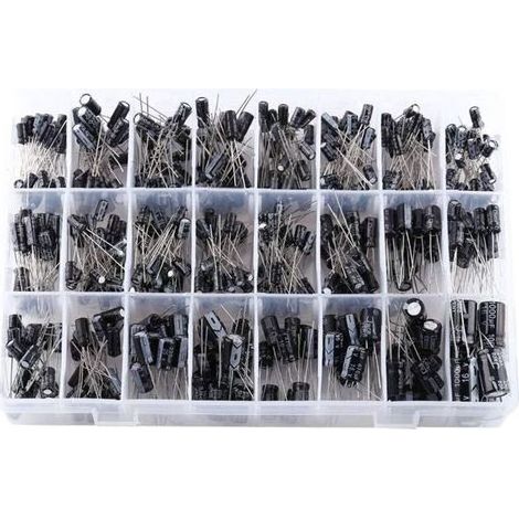 Lot de 500 Condensateurs Électrolytiques en Aluminium Radiaux 16V-50V, 24 Valeurs (0.1µF à 1000µF) pour Projets Électroniques et Circuits DIY (1/4)