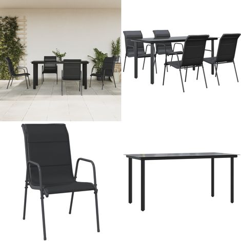 Ensemble à manger de jardin 5 pcs noir textilène et acier - Fauteuil de jardin - Table de jardin (1/5)