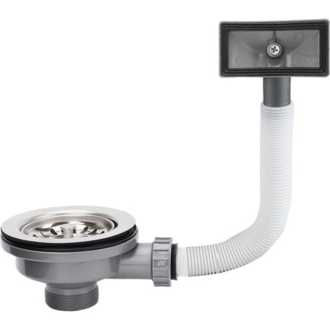 Bonde d'évier de cuisine, 114 mm, avec trop-plein, kit de trop-plein, en acier inoxydable, pour évier de cuisine, avec couvercle de vidange rond (carré) (1/5)