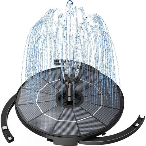 Fontaine Solaire Exterieure de Jardin avec Panneau Solaire Amovible de 2,8W 2 en 1 Fontaines Extérieures avec Support Fixe 6 Buses pour Bassins D'agrément Exterieur Fontaine à Oiseaux(2,8W) (1/5)