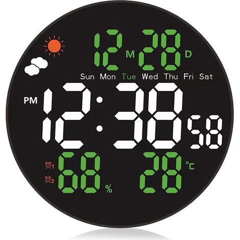Grande Horloge Murale Numérique 8 Pouces (20cm) - Changement de Couleur RVB & Télécommande - Luminosité/Température Auto - Heure d'été/Vision Nuit - Alarme Semaine/Week-end - Maison/Chambre (1/5)